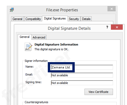 Screenshot of the Zemana Ltd. certificate